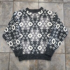 Vintage 90s Sundays Men's Medium Abstract Colorblock Fuzzy Grandpa Sweater